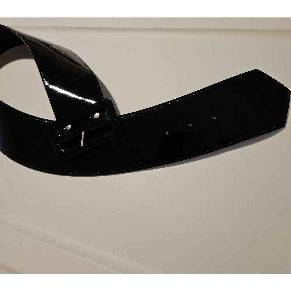 Wide Black Faux Patent Leather Belt waist 30